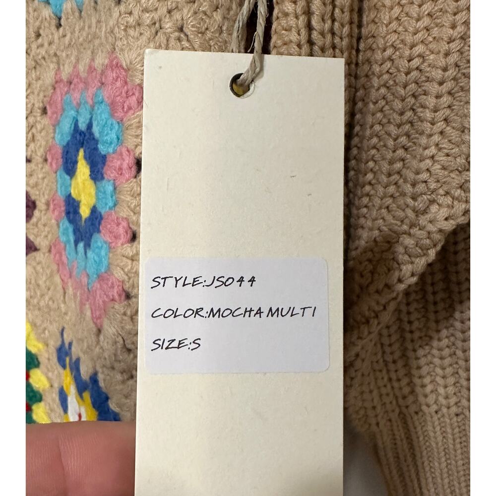 Blue Velvet Granny Square Knit Long Sleeve Sweater Mocha Multicolor Small NWT - Picture 8 of 15